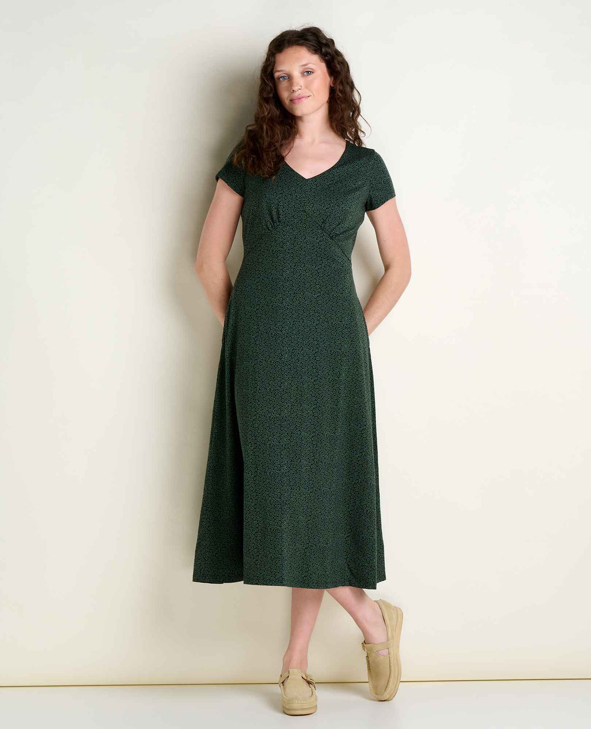 Toad&Co Rose Short Sleeve V-Neck Midi Dress - Soft with Stretch