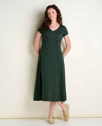 Toad&Co Rose Short Sleeve V-Neck Midi Dress - Soft with Stretch
