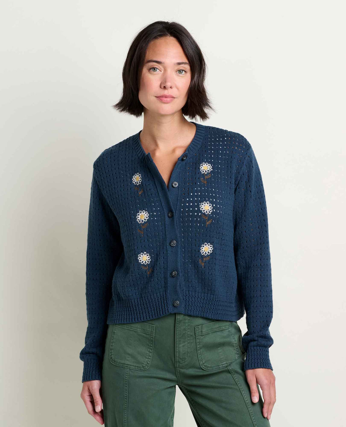Toad&Co Bianca Embroidered Cardigan - Floral Pointelle Recycled Cotton Sweater