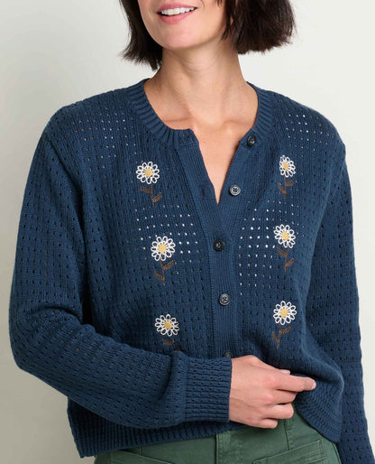 Toad&Co Bianca Embroidered Cardigan - Floral Pointelle Recycled Cotton Sweater