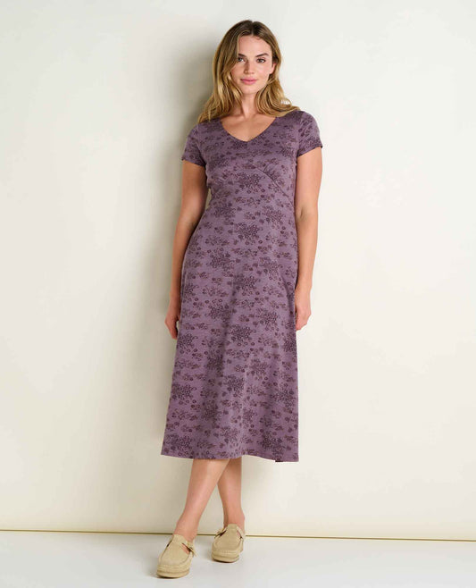 Toad&Co Rose Short Sleeve V-Neck Midi Dress - Soft with Stretch