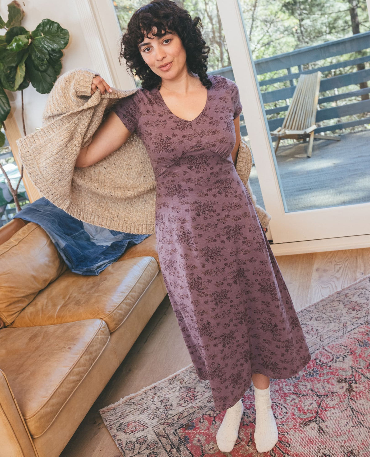 Toad&Co Rose Short Sleeve V-Neck Midi Dress - Soft with Stretch