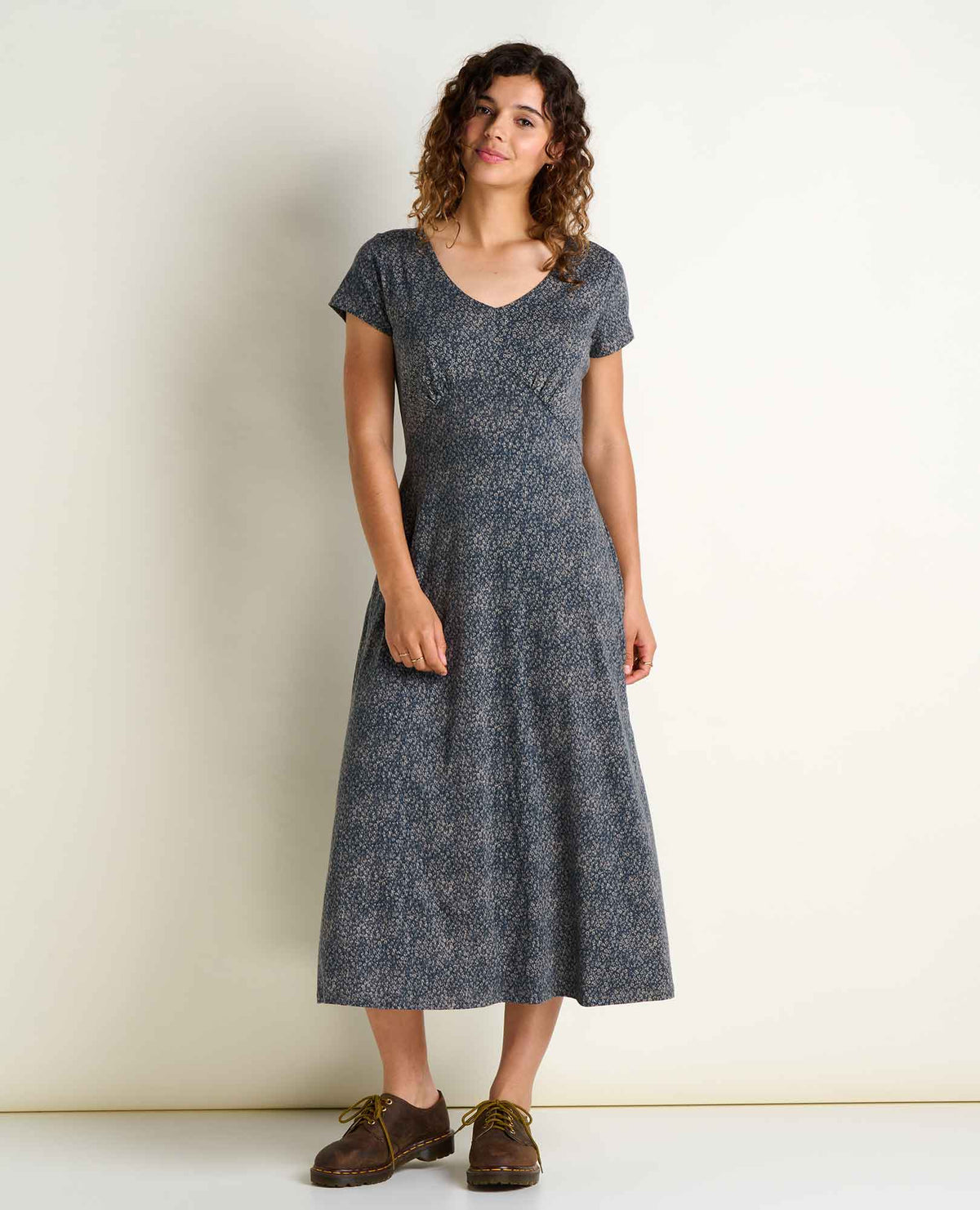 Toad&Co Rose Short Sleeve V-Neck Midi Dress - Soft with Stretch