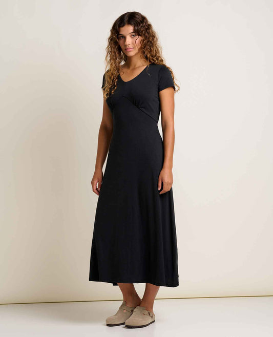 Toad&Co Rose Short Sleeve V-Neck Midi Dress - Soft with Stretch