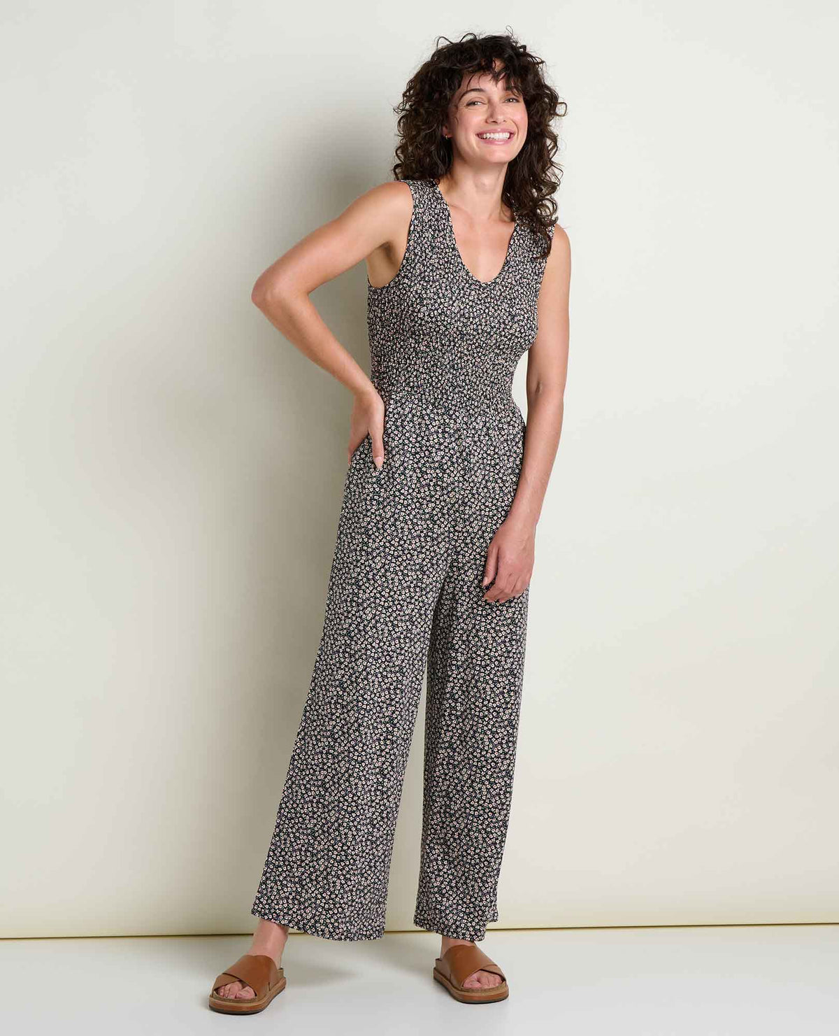 Toad&Co Gemina Tank Jumpsuit - Smocked Bodice Wide-Leg Women's Jumpsuit