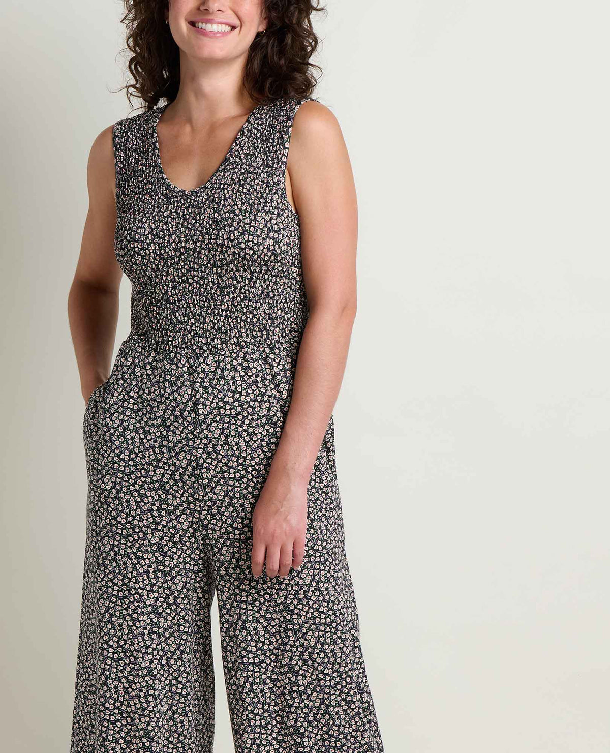 Toad&Co Gemina Tank Jumpsuit - Smocked Bodice Wide-Leg Women's Jumpsuit