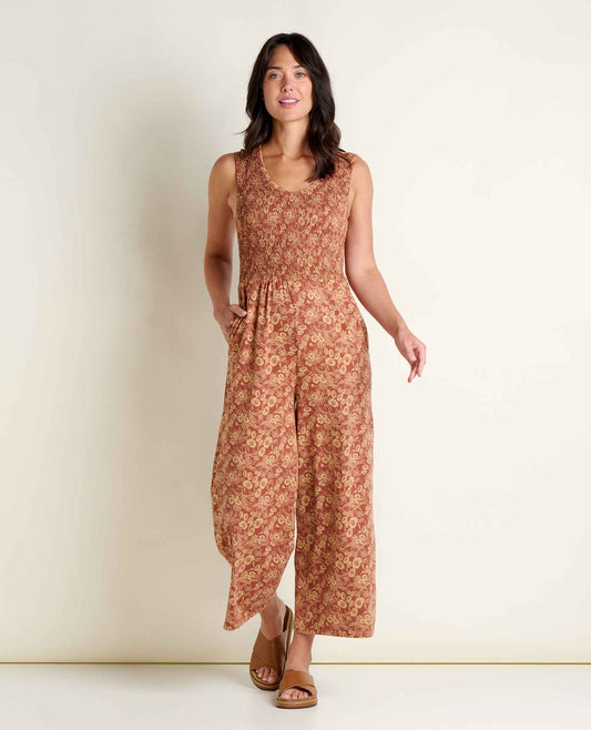 Toad&Co Gemina Tank Jumpsuit - Smocked Bodice Wide-Leg Women's Jumpsuit
