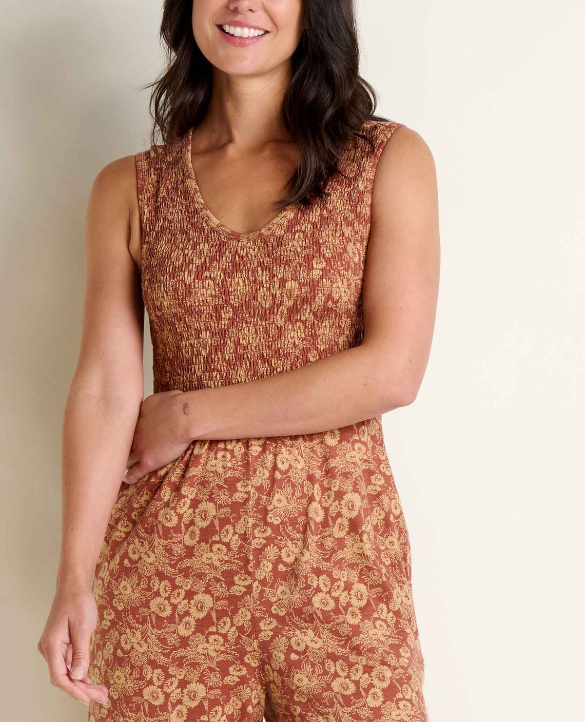 Toad&Co Gemina Tank Jumpsuit - Smocked Bodice Wide-Leg Women's Jumpsuit