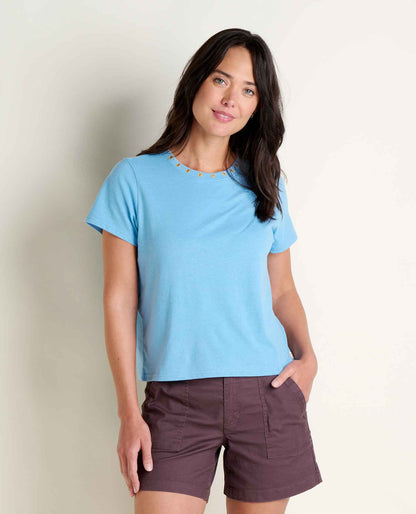 Toad&Co Women's Re-Form Embroidered Crew - Sustainable Recycled Cotton Tee