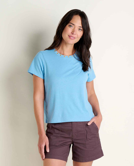 Toad&Co Women's Re-Form Embroidered Crew - Sustainable Recycled Cotton Tee