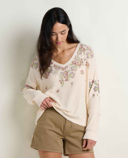 Toad&Co Bianca Patterned Pullover Sweater - Recycled Cotton V-Neck Sweater
