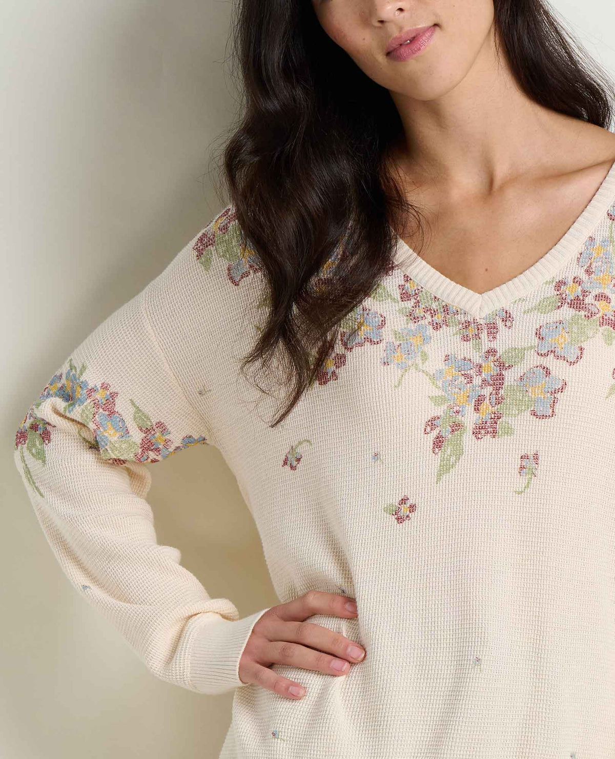 Toad&Co Bianca Patterned Pullover Sweater - Recycled Cotton V-Neck Sweater