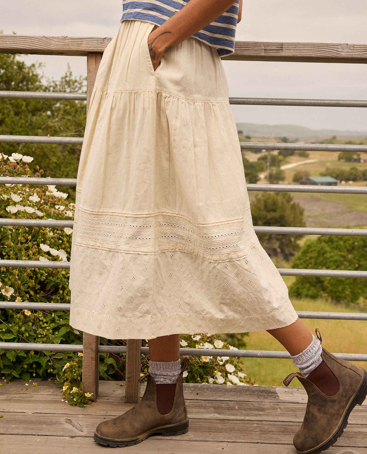 Toad&Co Airscape Organic Cotton Tiered Midi Skirt