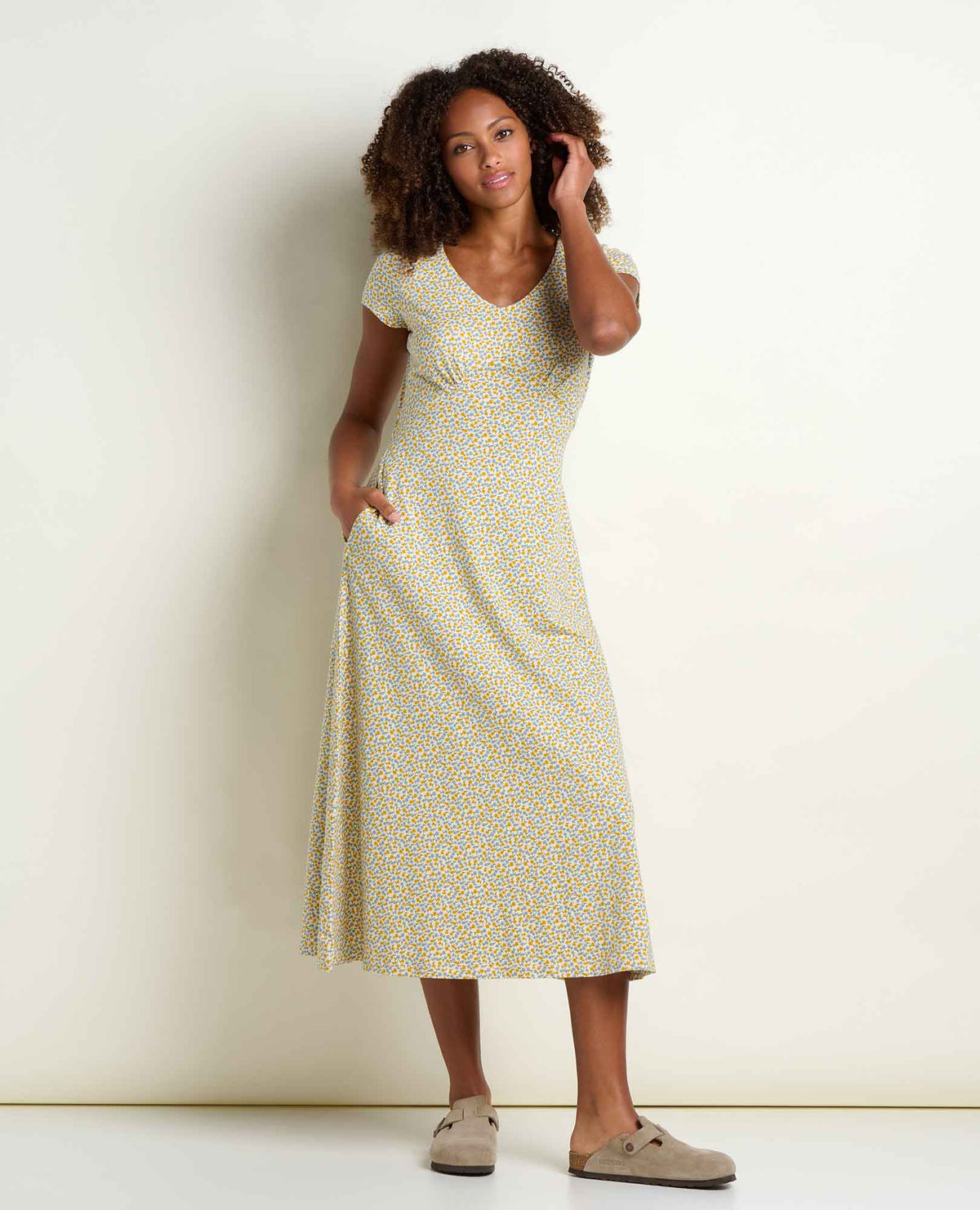 Toad&Co Rose Short Sleeve V-Neck Midi Dress - Soft with Stretch