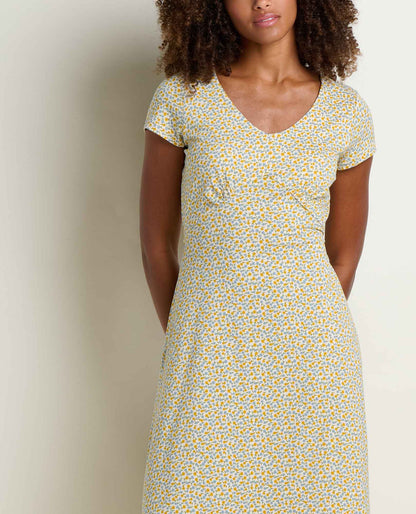 Toad&Co Rose Short Sleeve V-Neck Midi Dress - Soft with Stretch