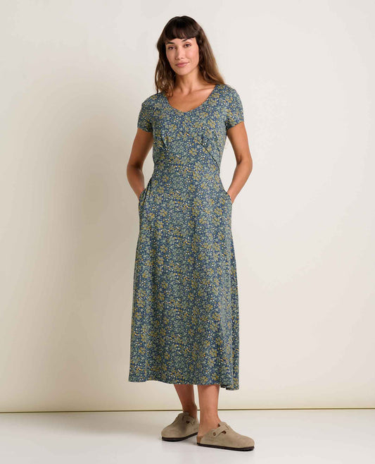 Toad&Co Rose Short Sleeve V-Neck Midi Dress - Soft with Stretch