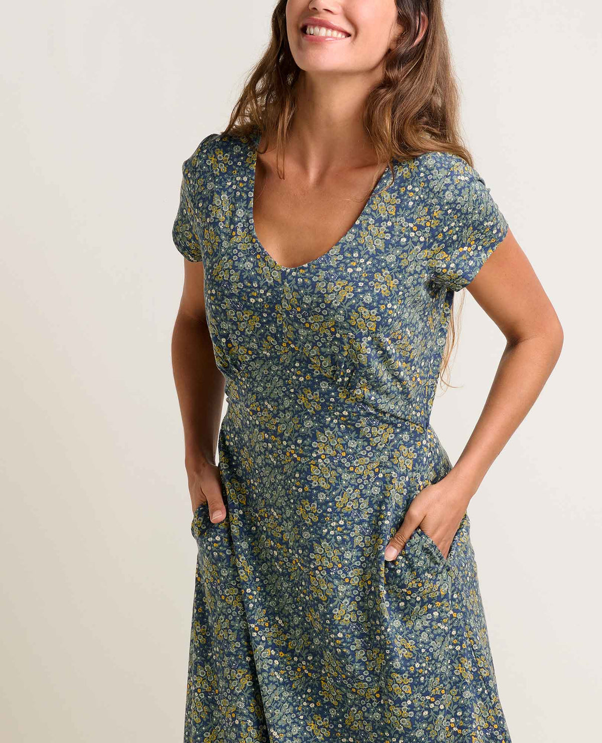 Toad&Co Rose Short Sleeve V-Neck Midi Dress - Soft with Stretch