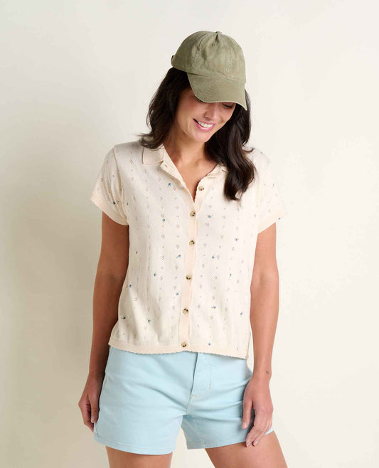 Toad&Co Bianca Patterned Shirt - Recycled Cotton Pointelle Print Polo