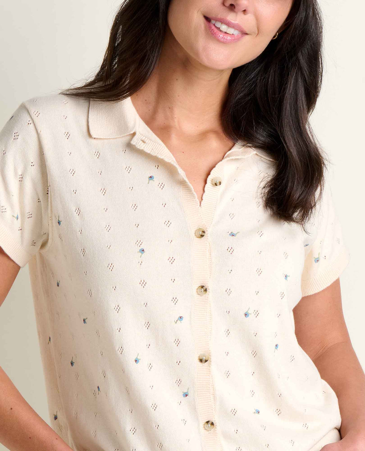 Toad&Co Bianca Patterned Shirt - Recycled Cotton Pointelle Print Polo