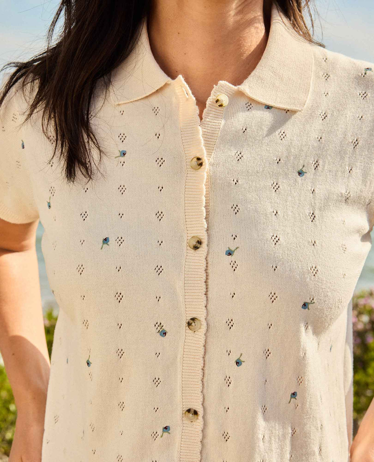 Toad&Co Bianca Patterned Shirt - Recycled Cotton Pointelle Print Polo