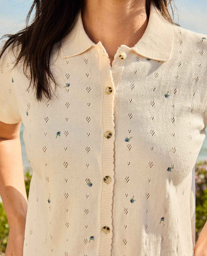Toad&Co Bianca Patterned Shirt - Recycled Cotton Pointelle Print Polo