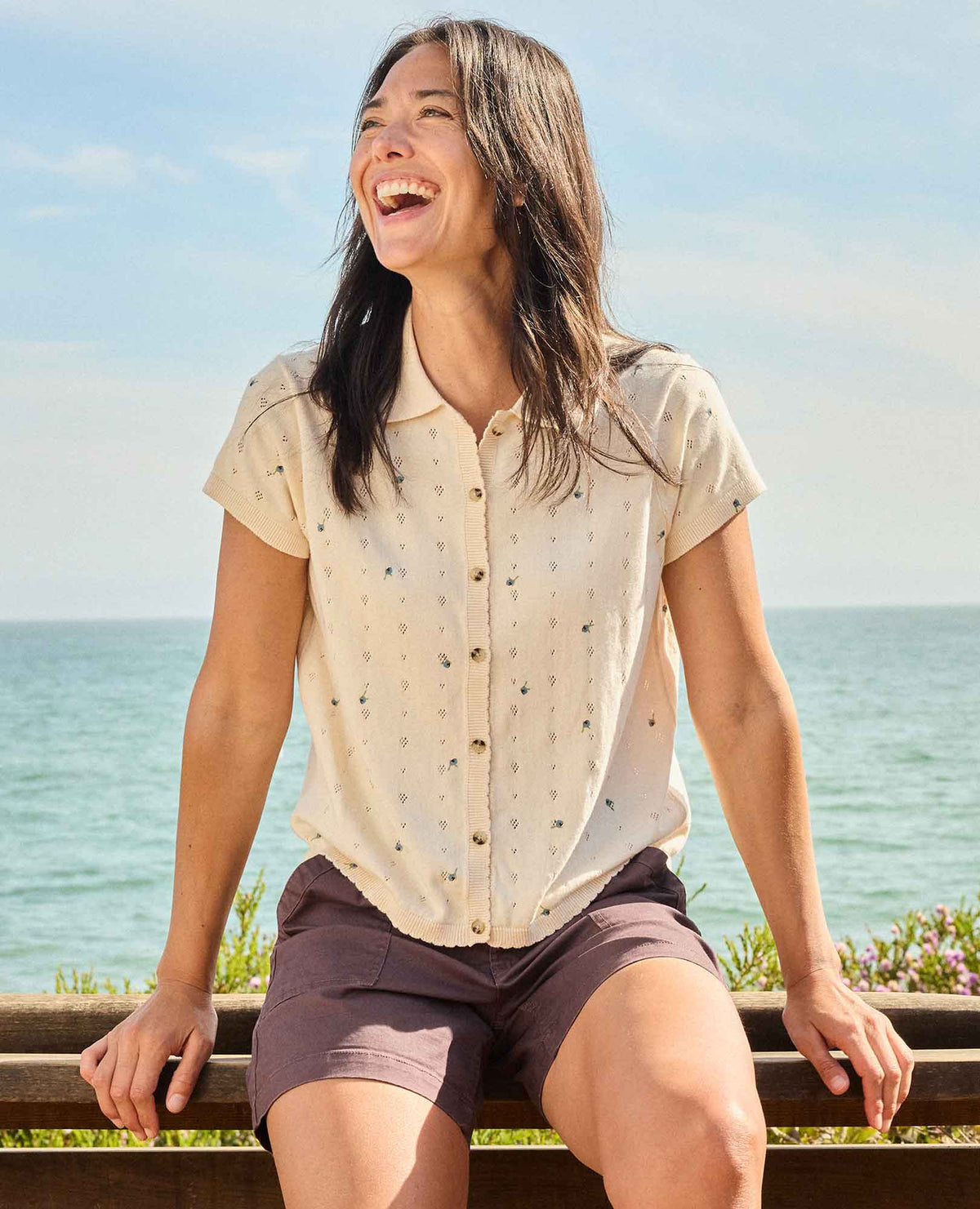 Toad&Co Bianca Patterned Shirt - Recycled Cotton Pointelle Print Polo