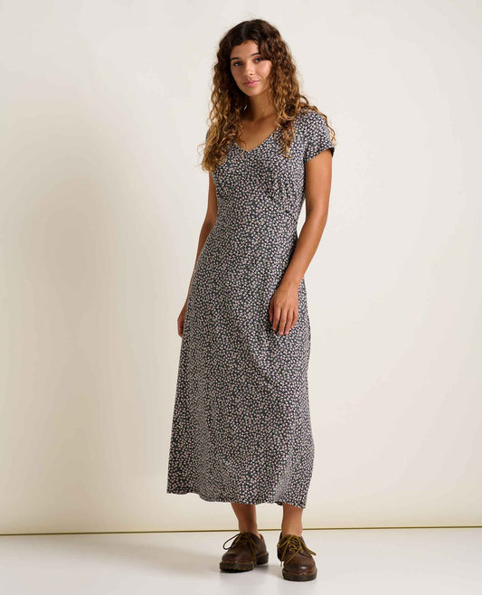 Toad&Co Rose Short Sleeve V-Neck Midi Dress - Soft with Stretch