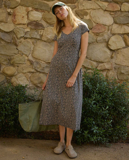 Toad&Co Rose Short Sleeve V-Neck Midi Dress - Soft with Stretch